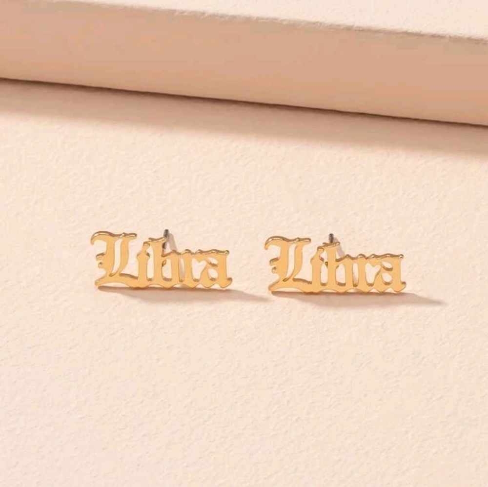 Zodiac Gold Tone "Libra" Stud Earrings